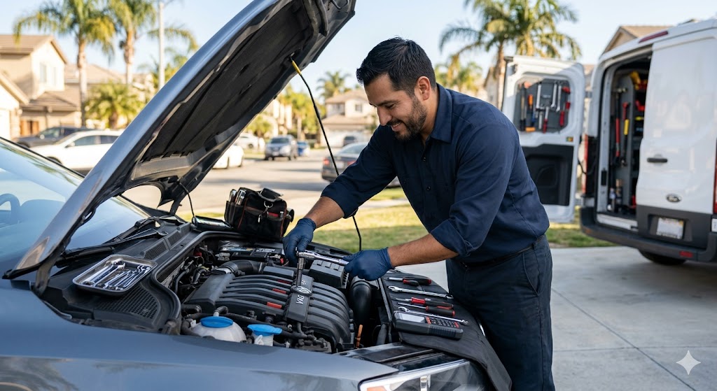 Fern's mobile mechanic working on a car